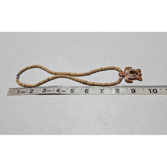 Handmade Wooden Turtle Seashell Pendant Necklace Beaded Chain Hand Carved Beach - Picture 6 of 7